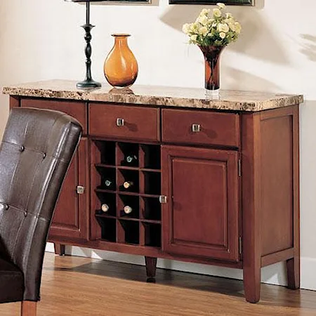 3 Drawer Marble Top Sideboard with Built-In Wine Storage